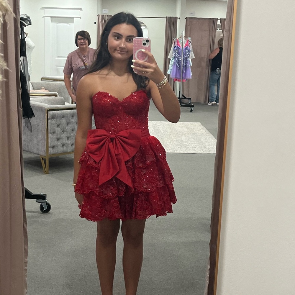 Sherri Hill Red Strapless Prom Dress